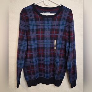 Club Room Men’s Merino Wool Blend Plaid Crewneck Sweater L NWT Preppy Holiday